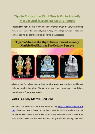 Tips to Choose Vastu Friendly Marble God Statues for Colony Temple