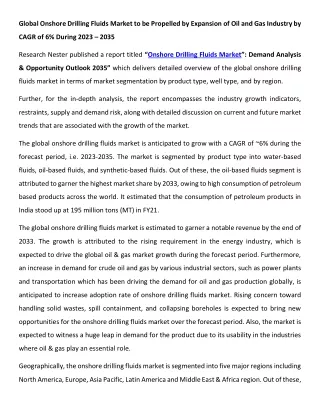 Onshore Drilling Fluids Market Size 2023-2035