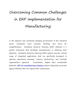 Overcoming Common Challenges in ERP Implementation for Manufacturing