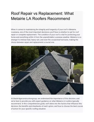 Roof Repair vs Replacement_ What Metairie LA Roofers Recommend