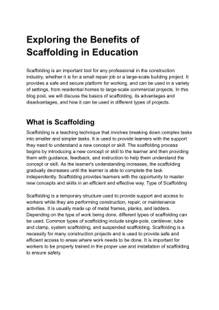 Exploring the Benefits of Scaffolding in Education