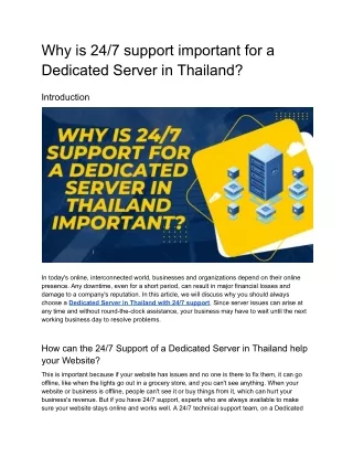 Why is 247 support important for a Dedicated Server in Thailand