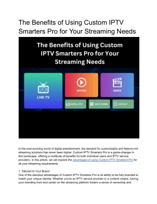 The Benefits of Using Custom IPTV Smarters Pro for Your Streaming Needs