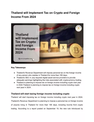 Thailand will Implement Tax on Crypto and Foreign Income From 2024