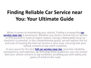 Finding Reliable Car Service near You Your Ultimate Guide