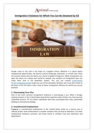Amistad Bail and Immigration Bonds - Immigration Violations for Which You Can Be Detained by ICE