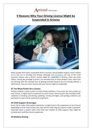 Amistad Bail and Immigration Bonds - 9 Reasons Why Your Driving License Might be Suspended in Arizona
