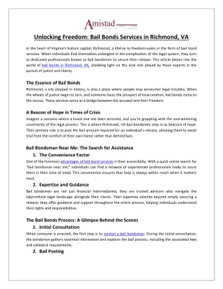 Amistad Bail and Immigration Bonds - Unlocking Freedom Bail Bonds Services in Richmond, VA
