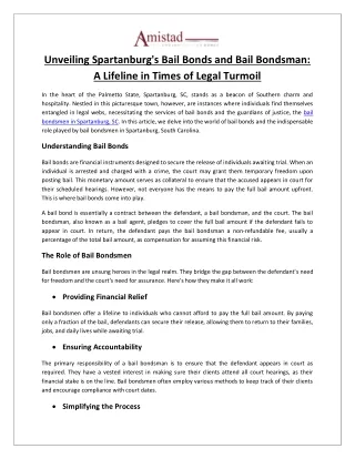 Amistad Bail and Immigration Bonds - Unveiling Spartanburg's Bail Bonds and Bail Bondsman A Lifeline in Times of Legal T