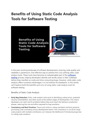 Benefits of Using Static Code Analysis Tools for Software Testing