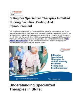 Billing For Specialized Therapies In Skilled Nursing Facilities