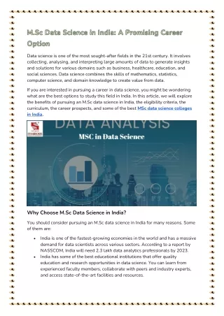 M.Sc Data Science in India: A Promising Career Option