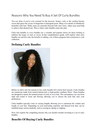 Reasons Why You Need To Buy A Set Of Curly Bundles