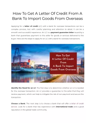 How To Get A Letter Of Credit From A Bank To Import Goods From Overseas