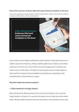 Data-driven Success: Embrace GA4 and Leave Universal Analytics in the Dust