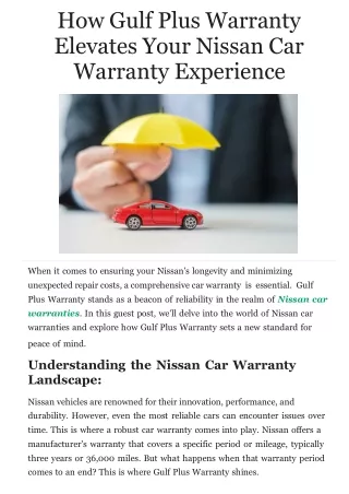 Elevates Your Nissan Car Warranty Experience