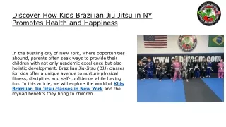 Discover How Kids Brazilian Jiu Jitsu in NY Promotes Health and Happiness