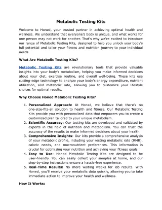 Metabolic Testing Kits