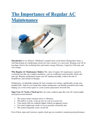 The Importance of Regular AC Maintenance