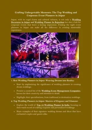 Crafting Unforgettable Moments The Top Wedding and Corporate Event Planners in Jaipur