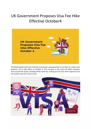 UK Government Proposes Visa Fee Hike Effective October4