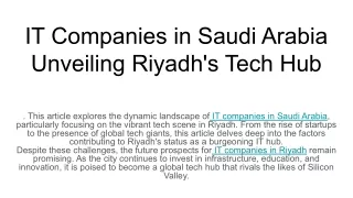 IT Companies in Saudi Arabia Unveiling Riyadh's Tech Hub