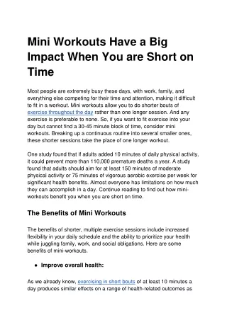 Mini Workouts Have a Big Impact When You are Short on Time