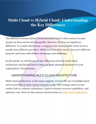 Multi Cloud vs Hybrid Cloud Understanding the Key Differences