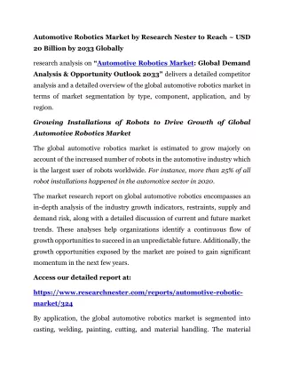 Automotive Robotics Market  Future Scope, Demands and Projected 2033