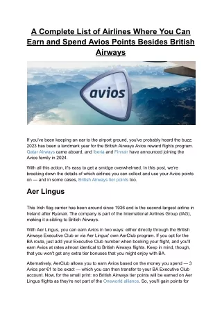 A Complete List of Airlines Where You Can Earn and Spend Avios Points Besides British Airways