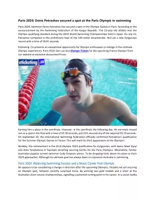 Paris 2024 Denis Petrashov secured a spot at the Paris Olympic in swimming