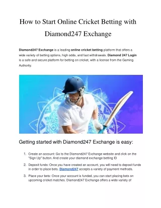 How to start online cricket betting with diamond247 Exchange