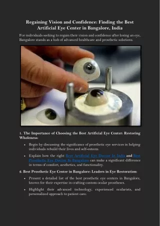 Regaining Vision and Confidence Finding the Best Artificial Eye Center in Bangalore, India