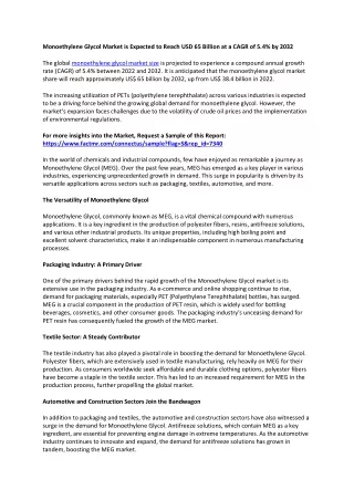 Monoethylene Glycol Market Size, Share And Global Forecast 2022-2032