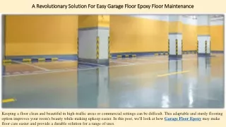 A Revolutionary Solution For Easy Garage Floor Epoxy Floor Maintenance