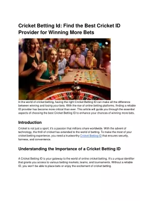 Cricket Betting Id_ Find the Best Cricket ID Provider for Winning More Bets