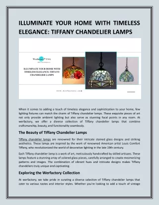 ILLUMINATE YOUR HOME WITH TIMELESS ELEGANCE : TIFFANY CHANDELIER LAMPS