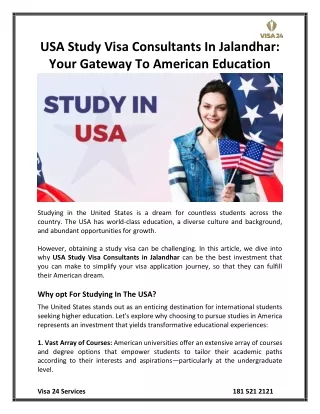 USA Study Visa Consultants In Jalandhar: Your Gateway To American Education