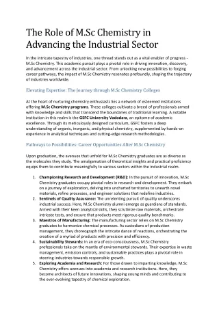 The Role of M.Sc Chemistry in Advancing the Industrial Sector