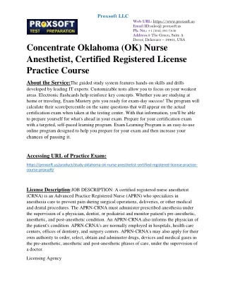 Concentrate Oklahoma (OK) Nurse Anesthetist, Certified Registered License Practi