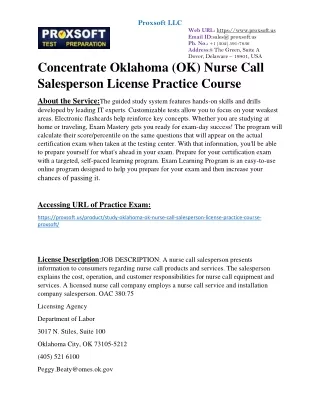 Concentrate Oklahoma (OK) Nurse Call Salesperson License Practice Course