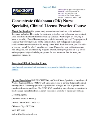 Concentrate Oklahoma (OK) Nurse Specialist, Clinical License Practice Course