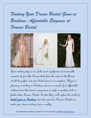 Finding Your Dream Bridal Gown in Brisbane - Affordable Elegance at Forever Brid