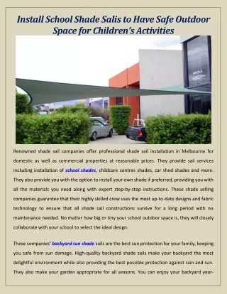 Install School Shade Salis to Have Safe Outdoor Space for Children’s Activities