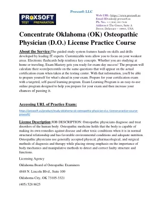 Concentrate Oklahoma (OK) Osteopathic Physician (D.O.) License Practice Course