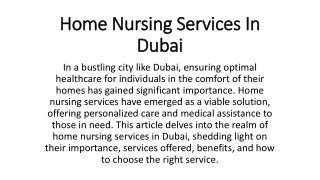 Home Nursing Services In Dubai