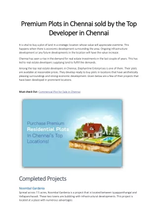 Premium Plots in Chennai sold by the Top Developer in Chennai