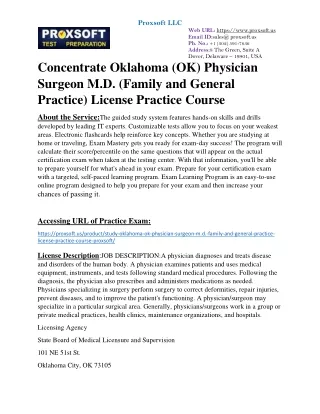 Concentrate Oklahoma (OK) Physician Surgeon M.D. (Family and General Practice) L