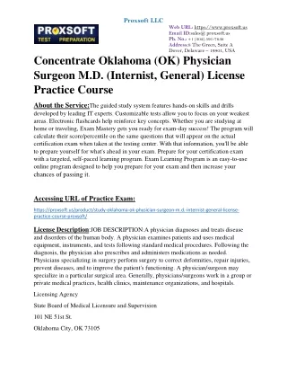 Concentrate Oklahoma (OK) Physician Surgeon M.D. (Internist, General) License Pr