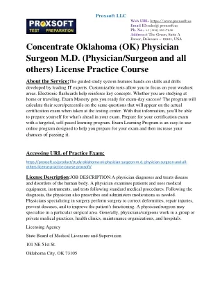 Concentrate Oklahoma (OK) Physician Surgeon M.D. (Physician/Surgeon and all othe